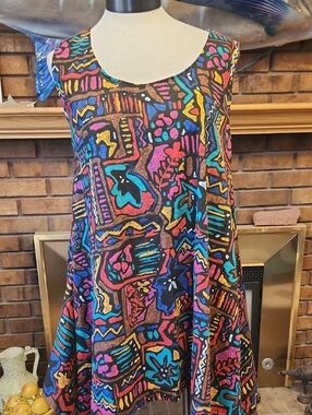 Lagenlook Handmade Tunic Top Flowy Asymmetrical Artsy Art To Wear Tribal Print